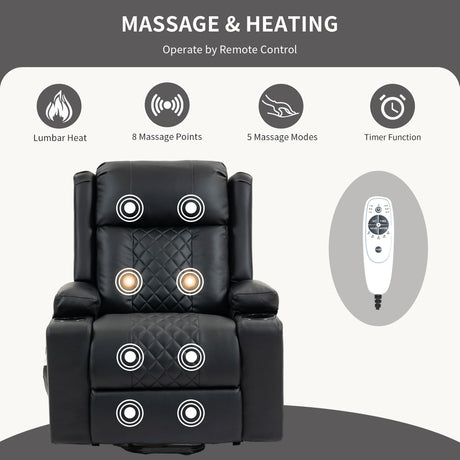 ACFOUL Power Lift Recliner Chair for Elderly with Vibration Massage and Lumbar Heating, Electric Oversized Leather Single Sofa with Cup Holders and USB & Type C Ports for Living Room, Black ACFOUL