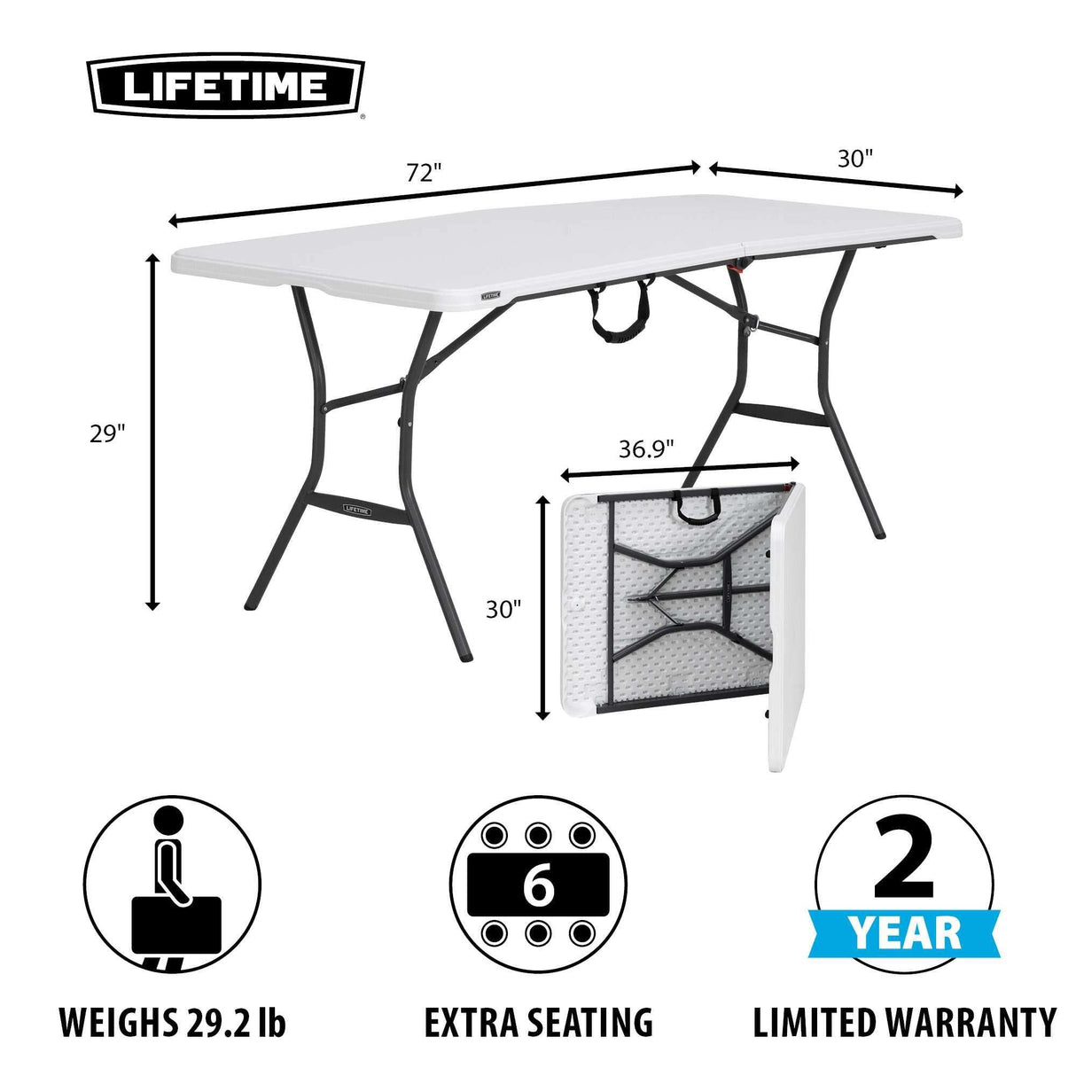 Lifetime 6-Foot Fold in Half Table, Light Commercial, White Granite Lifetime