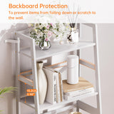 HITNET Ladder Shelf, 4 Tier Bookshelf, Floor Standing Bathroom Storage Rack with Bamboo Frame, Home Office Open Display Bookcase, White HITNET