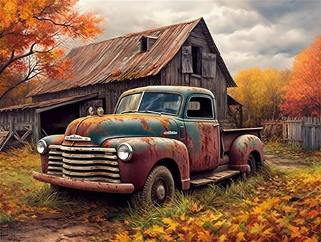 Generic Diamond Art Painting Fall Funny Barn Pictures Vintage Truck （2） Kit for Adults Diamond Art Painting by Number Kits Gem Art Wall Home Decor(Canvas 30x40cm/11.8x15.8inch) Generic