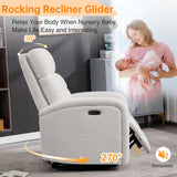 BaseBeauty Power Glider Recliner Nursery Rocking Chairs with USB, Electric Swivel Rocker Glider Chair for Living Room, Upholstered Recliner Chairs for Bedroom, Bedroom, Chenille White BaseBeauty