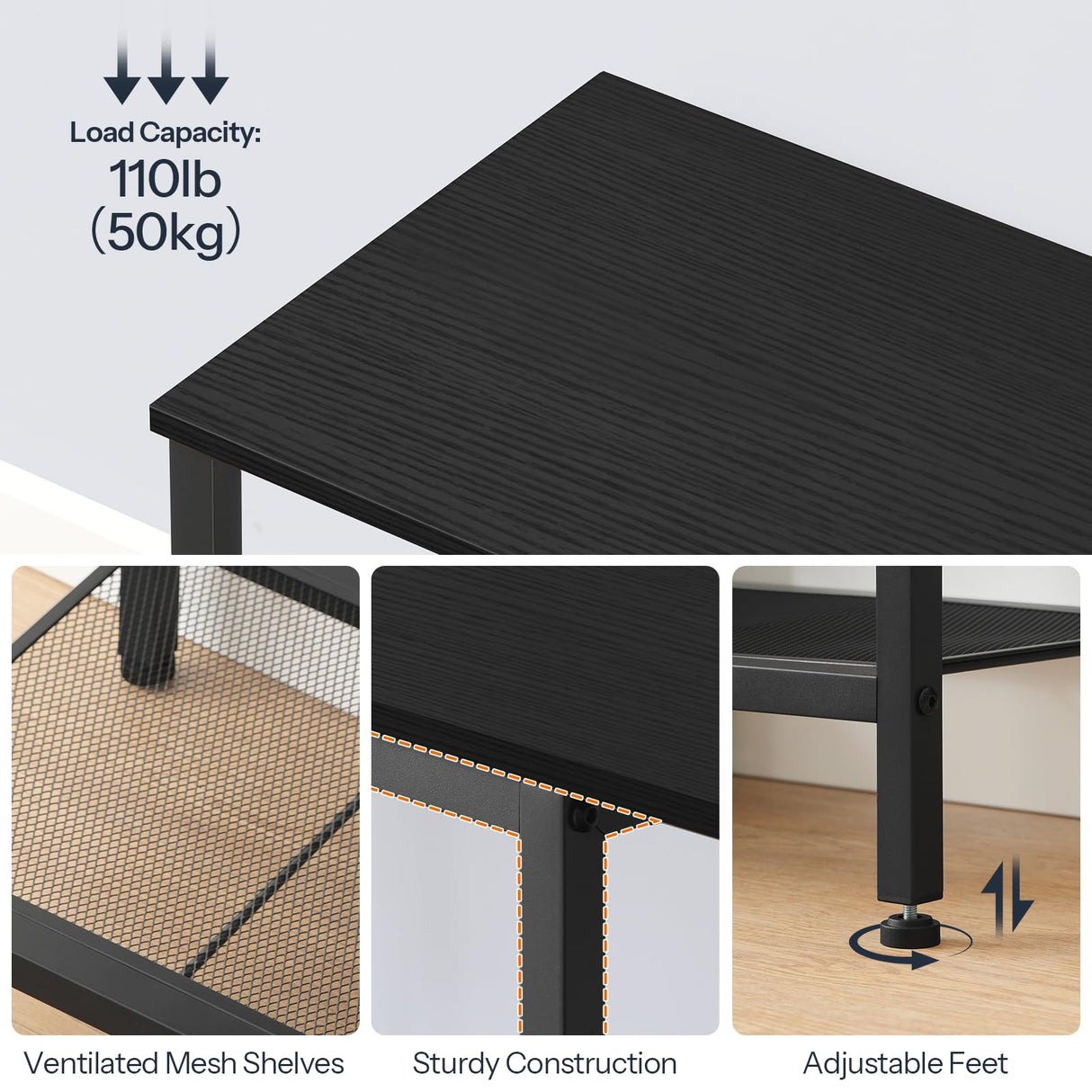 HOOBRO TV Stand with Charging Station to 55 Inches, LED Entertainment Center, Media TV Console Table with Open Storage Shelving for Living Room, Bedroom, Black BB122UDDS01 HOOBRO