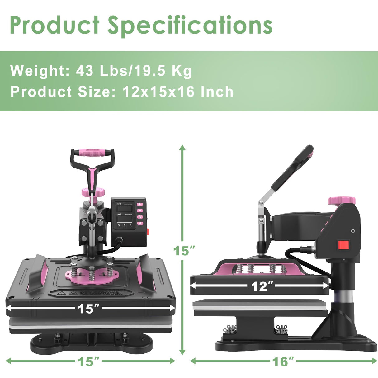 Seeutek Heat Press 5 in 1 Heat Press Machine 12x15 inch T Shirt Pressing Machine with 360 Degree Swing Away, Multifunction Heat Transfer Sublimation Combo for T Shirts Mugs Hat Plate Cap Pink Seeutek