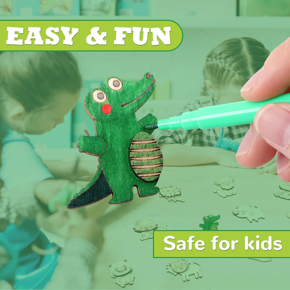 gisgfim 36Pcs Wooden Magnet Painting Craft Kit DIY Wooden Magnets Coloring Arts Crafts for Kids Ages 4-8 8-12 for Birthday Party Gifts Toys Jungle Animal Creativity Supplies Party Favors gisgfim