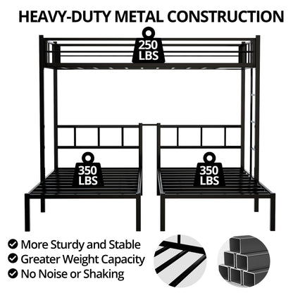 TURRIDU Metal Triple Bunk Bed for 3, Twin Over Twin Over Twin Bunk Beds with Built-in Ladders, Separates into 3 Twin Beds for Teens, Adults, No Box Spring Needed, Black