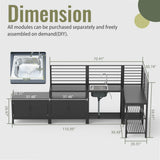 Domi Outdoor Kitchen Island, 5-Piece Modular Kitchens Counter with Whole Aluminum Finish & Shelf & Wall Hanging & Countertop & Sink & Storage Box & Cover, Kitchen Series for Deck Patio, Dark Gray domi outdoor living