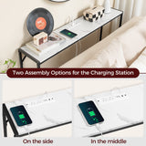 MAHANCRIS Console Table, Narrow Sofa Table, 43.3” Entrance Table with Power Station, Behind Couch Table, Simple Style, for Living Room, Hallway, Entryway, Foyer, Marble and Black CTHM112E01 MAHANCRIS