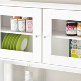 ECACAD Freestanding Kitchen Pantry Storage Cabinet with 4 Glass Doors, Shelves & 4 Drawers, Modern Sideboard Buffet Cabinet, Wood Kitchen Cupboard with Hutch and Hooks, White ECACAD