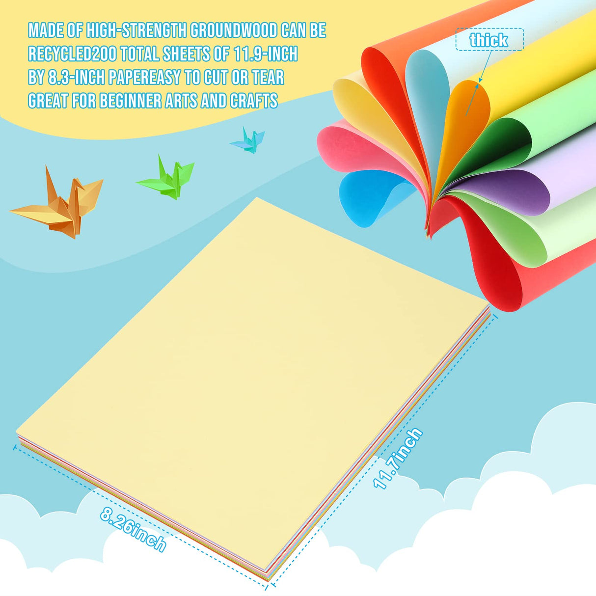 Sherr Construction Colored Paper Cardstock Bulk, A4 9" x 12", 1000 Sheets, Heavyweight Craft Printer Paper for Kids Bulk School Supplies Art(Rainbow Color) Sherr
