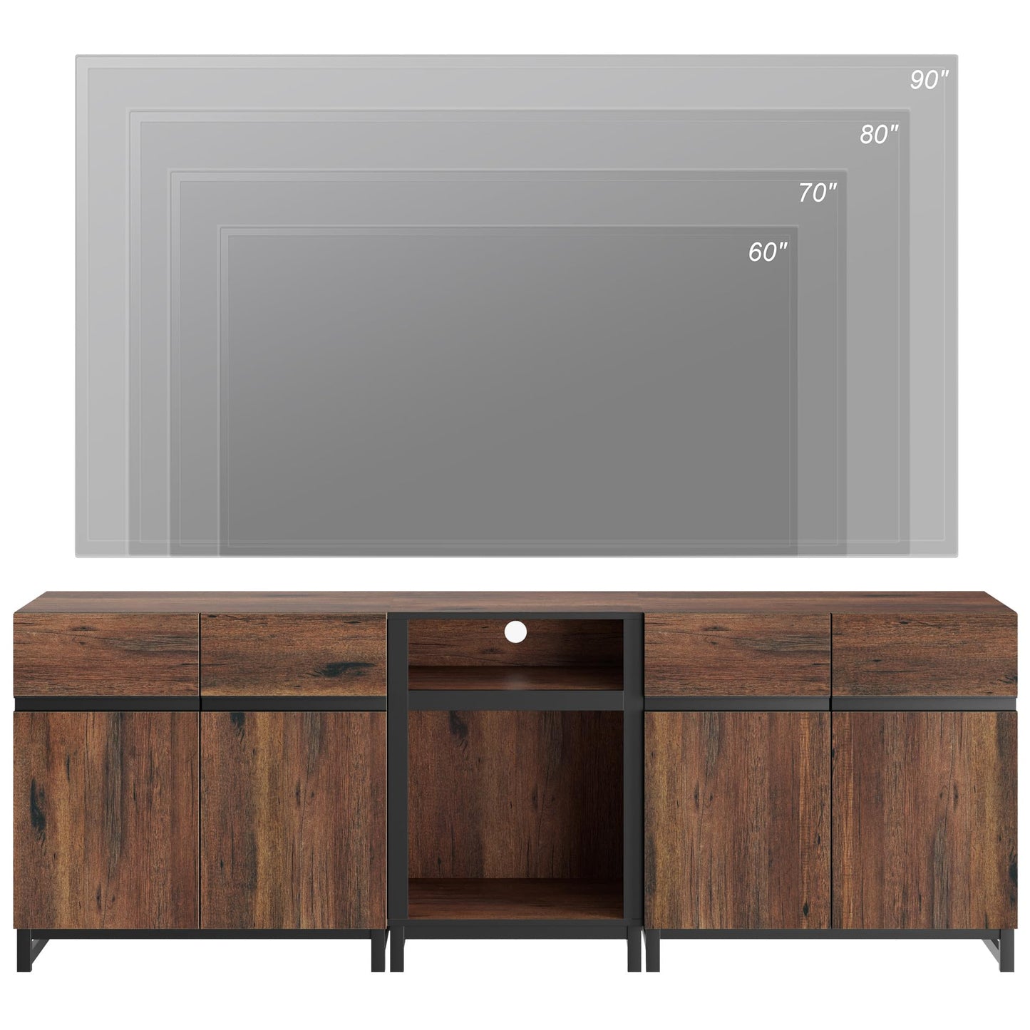 WAMPAT TV Stand for TVs up to 90 inch, 3 in 1 Modern Entertainment Center with Metal Base & 2 Adjustable Shelves, TV Console for Living Room,Brown