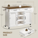 RALGEND Kitchen Island with Power Outlets & Drop Leaf, Kitchen Cart with Storage, Drawer and Spice Rack, Tower Rack, Island Table, White and Walnut RALGEND