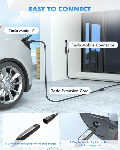 EV Charger Extension Cable for Tesla Charger, 50Amp 21ft Max 240V 12kW with NACS Plug, EV Extension Cord for Level 1/2 Tesla Mobile Charger/Wall Connector, Extension Cord for ModelY/X/3/S/Cyb - WoodArtSupply