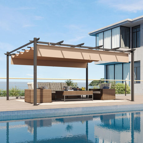 Aoxun 12x16 Outdoor Pergola, Patio Aluminum Pergola with Upgraded Retractable Canopy, Heavy Duty Metal Pergolas and Gazebos with Adjustable Sun Shade Cover for Modern Backyard, Deck, Garden Aoxun