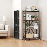 VEVOR 4-Tier Foldable Storage Shelf, 28W x 13D x 54H Inch Folding Metal Rack Shelving Unit, No Assembly Organizer Shelf with 5 Wheels & 4 Hooks for Pantry, Kitchen, Garage, Basement, Black VEVOR