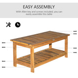 Outsunny 36" Outdoor Coffee Table 2-Shelf Acacia Wood Rectangular Buffet Storage Organizer Natural Finish Teak Patio, Deck, Lawn, Garden Outsunny