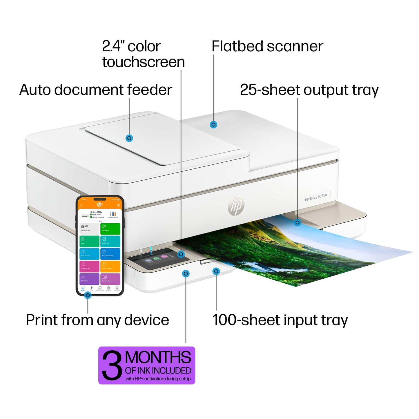 HP Envy 6555e Wireless All-in-One Color Inkjet Printer, Print, scan, Copy, Duplex Printing Best-for-Home, 3 Months of Instant Ink Included (714N5A)