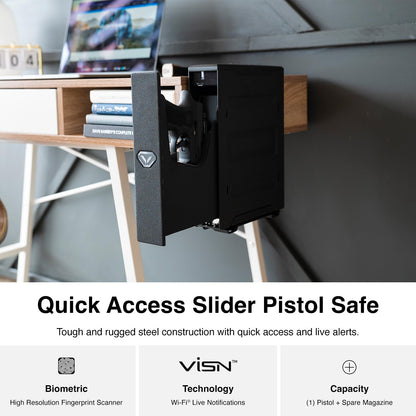 VAULTEK Slider Series Rugged Smart Handgun Safe Quick Auto-Open Sliding Door Pistol Safe with Rechargeable Li-ion Battery (Biometric + ViSN WiFi)