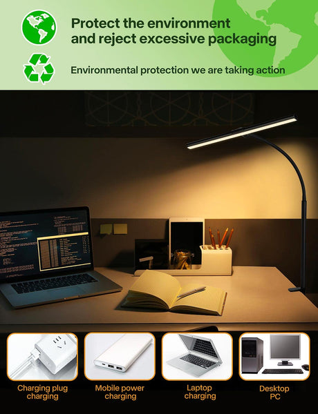 ACNCTOP Desk Lamp for Office Home - Eye-Caring Architect Task Lamp 25 Lighting Modes Adjustable LED Desk Lamp Flexible Gooseneck Clamp Light for Workbench Drafting Reading Study ACNCTOP