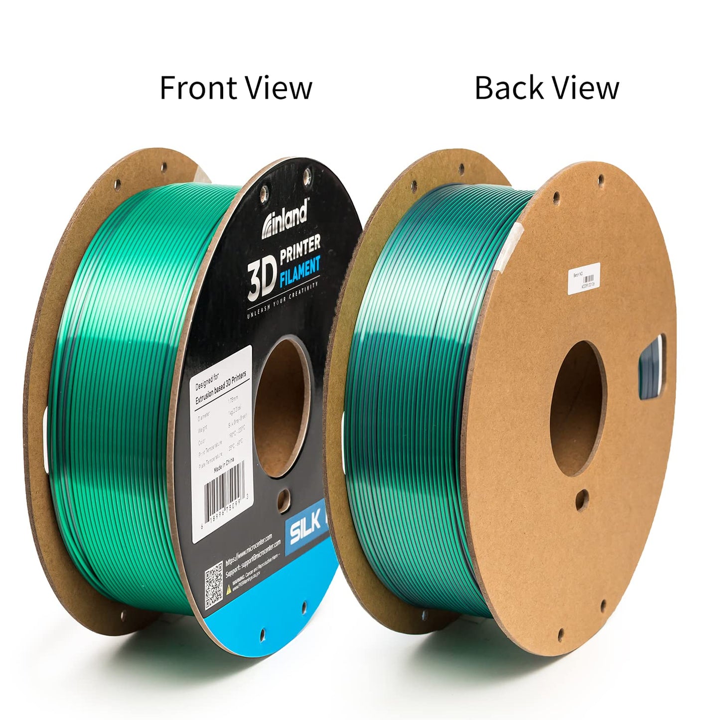 INLAND Micro Center Dual Color Silk PLA 3D Printer Filament 1.75mm - Gray to Green Color Change - Coextrusion Silk Filament - Dimensional Accuracy +/- 0.03mm - 1kg Cardboard Spool (2.2 lbs) - WoodArtSupply