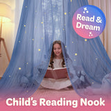 Blue Canopy Bed, Blue Bed Canopy with Glow in The Dark Stars for Girls, Boys, Kids and Babies, Net Use to Cover The Baby, Kid Bed, Girls Bed Or Full Size Bed, Fire Retardant Fabric Bollepo