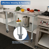 HARDURA Stainless Steel Table with Wheels 24 x 60 Inches Casters NSF Heavy Duty Commercial Work & Prep Table with Undershelf and Galvanized Legs for Restaurant Kitchen Bar and Hotel Garage HARDURA Restaurant Equipment