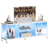 WLIVE TV Stand up to 65 Inch TV, 55" Entertainment Center with LED, Industrial TV Console with Glass Shelf for Living Room and Bedroom, White WLIVE