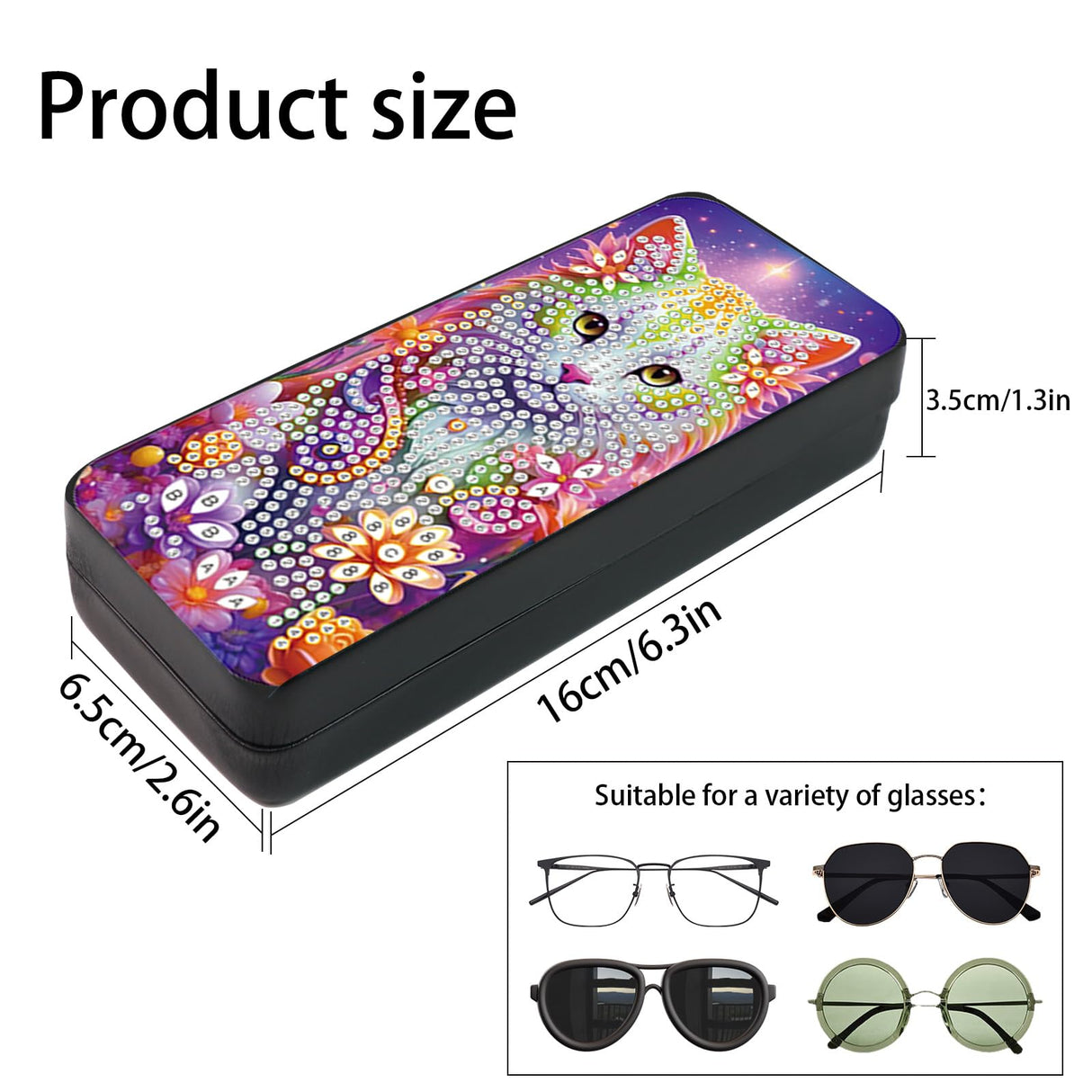 MVVMTOP 5D Diamond Art Painting Eye Glass Case, DIY cat, Glasses Storage Box Diamond Painting Sunglass Case for Adults Handmade Diamond Art for Art Craft Gift Travel Sunglass Eyeglasses MVVMTOP