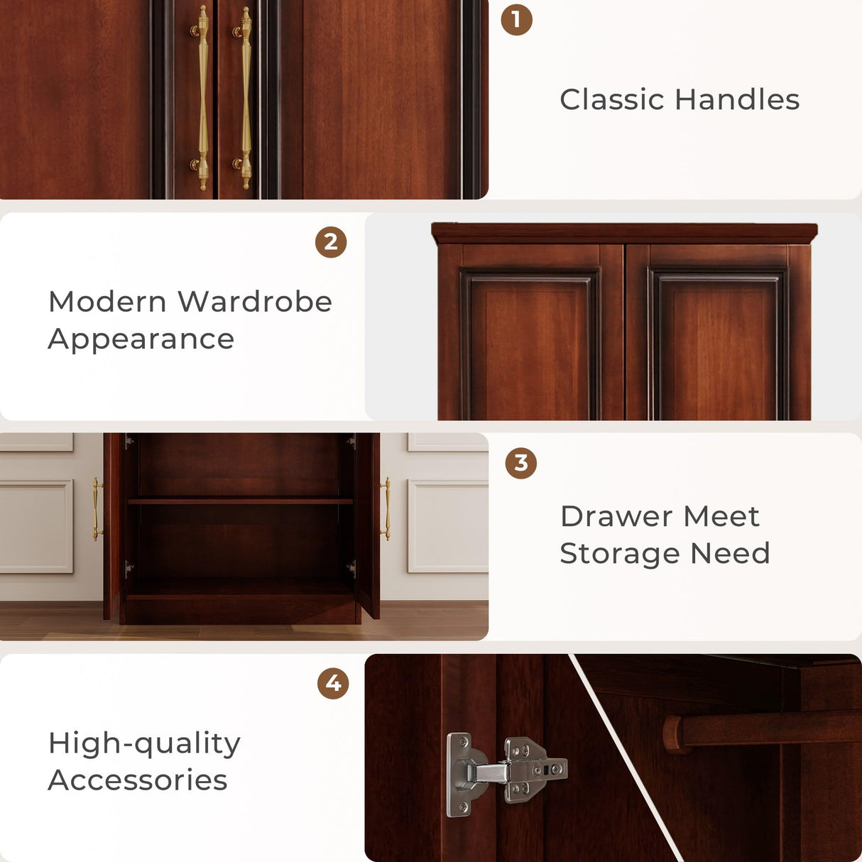 Tafeumob Solid Wood Armoire Wardrobe: Small Classic 2 Doors Solid Wood Bedroom Armoires with Hangingrod Clothes Cabinet Storage Cherry Red Finish 31.26" L x 19.69" W x 70.87" H Tafeumob