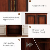 Tafeumob Solid Wood Armoire Wardrobe: Small Classic 2 Doors Solid Wood Bedroom Armoires with Hangingrod Clothes Cabinet Storage Cherry Red Finish 31.26" L x 19.69" W x 70.87" H Tafeumob