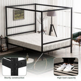 Bonnlo King Metal Bed Frame, Canopy Bed King Size with Headboard, 4 Poster Black Mattress Frame, 550lbs Capacity, Contemporary Design, No Box Spring Needed, Black Bonnlo
