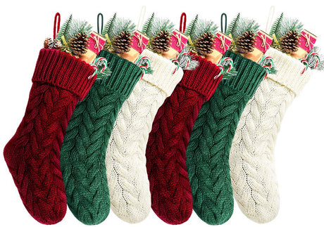 Kunyida 18 Inches Burgundy, Ivory, Green Knitted Christmas Stockings,6 Pack Kunyida