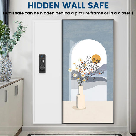 53.15" Tall Wall Safe Between the Studs 16" Centers, Hidden Wall Safes With Removable shelfs and Adjustable Gun Rack, Biometric Wall Gun Safe for Home Rifle, Cash, Jewelry, Documents - White ZenithZest
