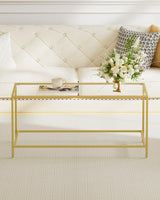Homleke Glass Coffee Table, Modern Rectangular Coffee Table for Living Room, Minimalist Center Tea Table with Sturdy Metal Frame for Apartment, Office, Easy Assembly, 39.4 x 19.7 x 17.7 Inches, Golden Homleke