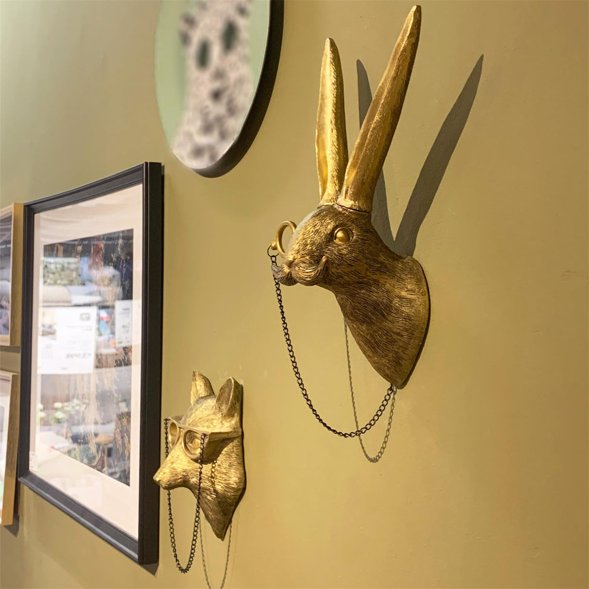 GUASDIE Animal Heads Wall Decor, Faux Deer Head Mount, Animal Sculptures Wall Decor, Resin Animal Head Wall Hanging Decoration for Living Room Bedroom Kitchen Gift,Rabbit GUASDIE