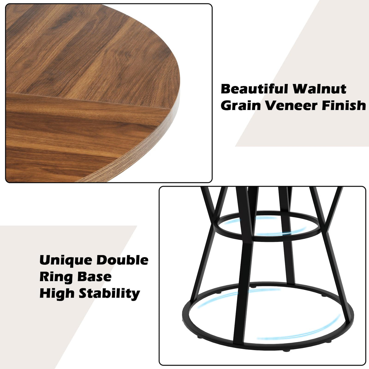 STHOUYN 47” Round Dining Table Set for 4, Small Round Kitchen Table with 4 Boucle Dinner Chairs, Modern Circle 5 Piece Dining Table with Steel Legs (Black) STHOUYN