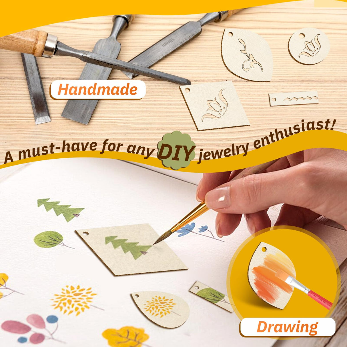 HAPY SHOP 300 Pieces Unfinished Wooden Earrings Teardrop/Circle/Leaf/Diamond/Rectangle Shapes Wood Earring Blanks 100 Pieces Earring Hooks and 100 Pieces Jump Rings HAPY SHOP