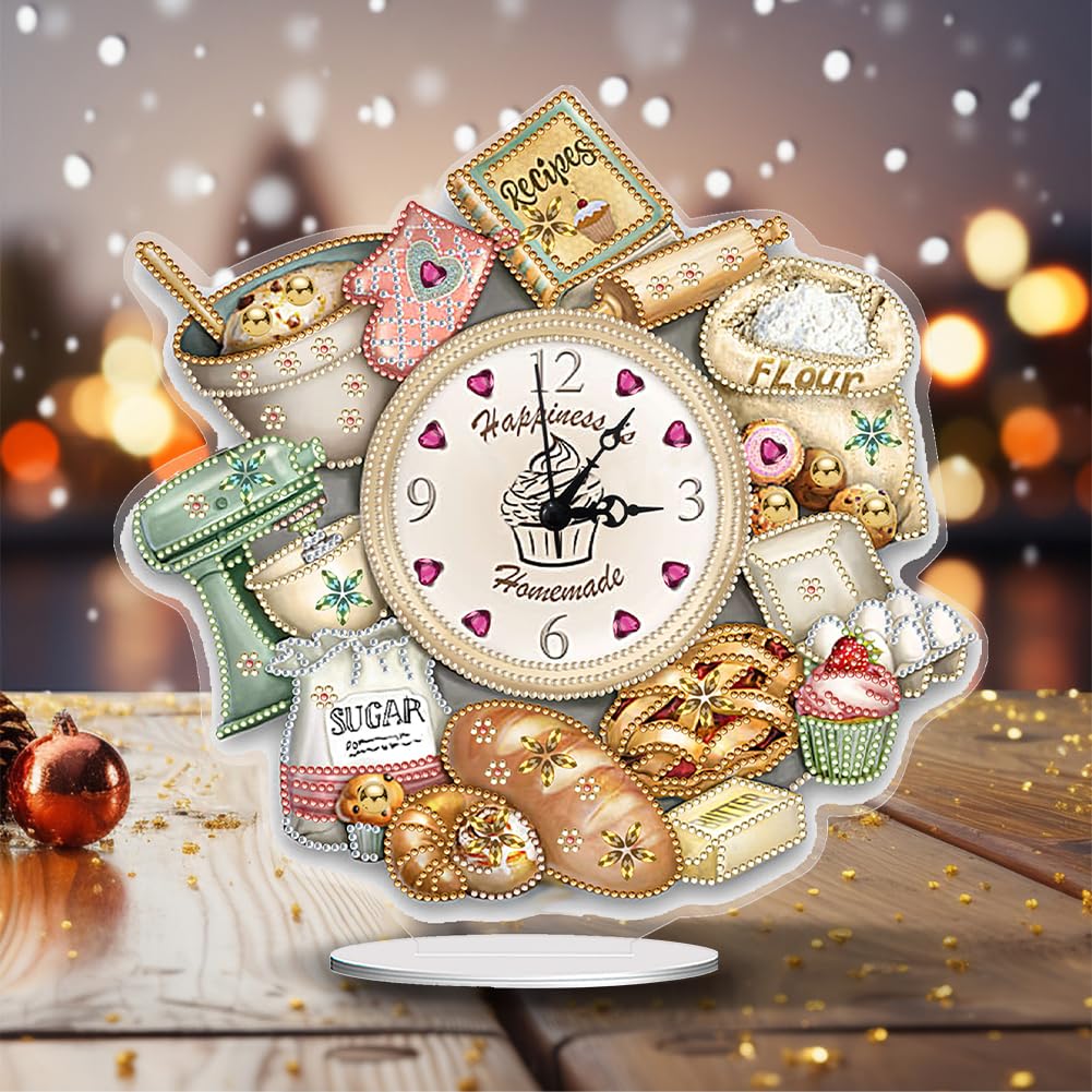 5D Diamond Drill Art DIY Acrylic Special Shaped Bread Food 5D Diamond Art Clock Art Craft for Home Decoration,Creative Gift WoodArtSupply