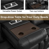 URRED Loveseat Recliner Sofa with Massage and Heat, Power Reclining Loveseat Sofa RV Couch with Console and Middle Seat, 3-Seater Home Theater Seating with LED Lights, Faux Leather, Black URRED