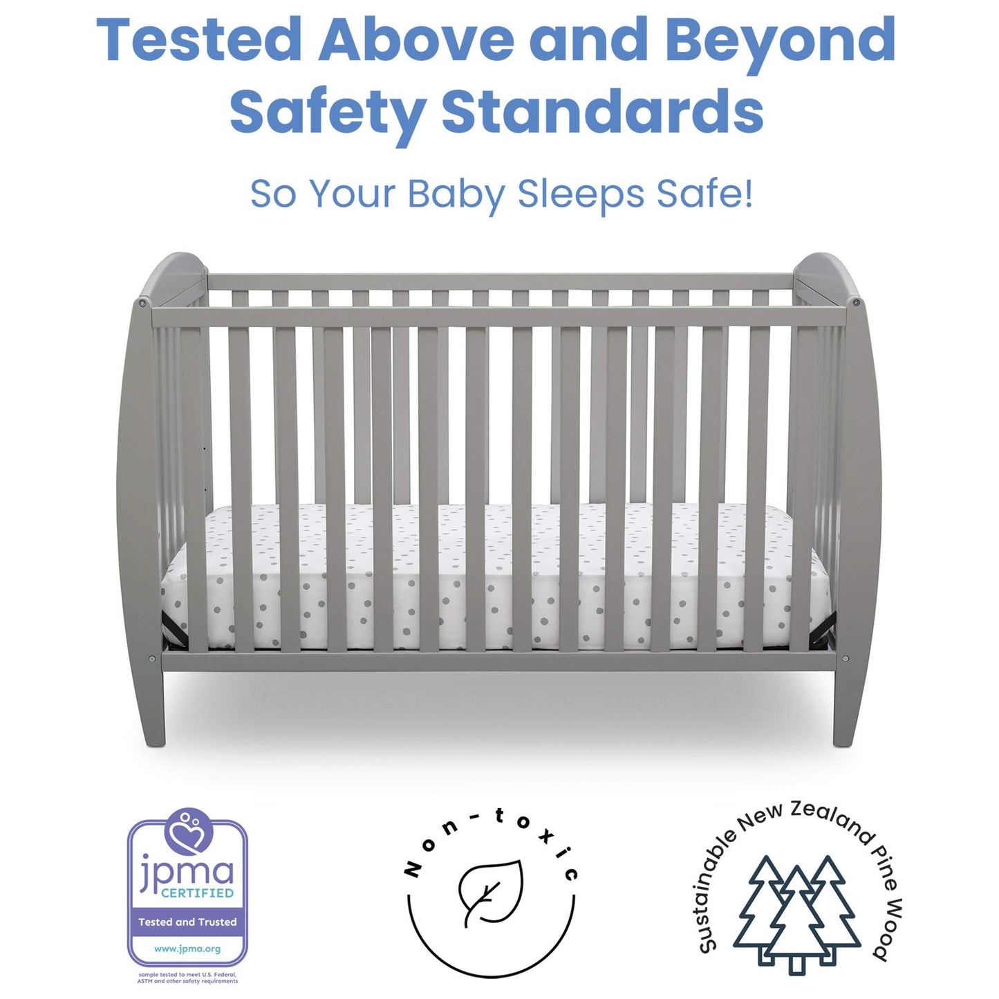 Delta Children Taylor 4-in-1 Convertible Baby Crib, Easy to Assemble, Sustainable New Zealand Wood, Grey - WoodArtSupply