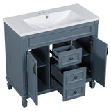 Merax 36” Bathroom Vanity with Sink, Freestanding Single Bathroom Sink Vanity Cabinet Set with 36” Countertop & Integrated Sink, 2 Doors & 2 Drawers (Sink Cabinet Only, Blue) Merax