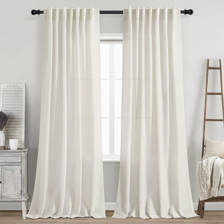 Cream Linen Back Tab Curtains 84 Inch Length for Living Room 2 Panel Set Neutral Modern Farmhouse Window Privacy Semi Sheer Linen Drapes Rustic Pinch Pleated Look Curtain Natural Ivory Colored Nanspring