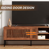 BVIUNTWO 65" Industrial Modern TV Stand, Media Cabinet, TV Console Suits TV up to 70 inch, with Cut-out Panel Sliding Door, Adjustable Storage Shelves, Sturdy Metal Legs with Leveler BVIUNTWO