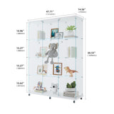 Glass Display Cabinet with Glass Doors, Tall 4-Tier Tempered Glass Floor Standing Curio Case with Lock for Collectibles, Toys, Books, Living Room, Quick Installation (4 Shelf 3 Column 2 Door, White) VFY