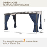 Trumbeak 10’ x 14’ Gazebo for Patio,Wall Mounted Gazebo with Sloping Polycarbonate Roof,Outdoor Gazebo w/Netting & Curtain,Aluminum Frame Hardtop Gazebo for Garden,Deck,Backyard,NavyBlue Trumbeak