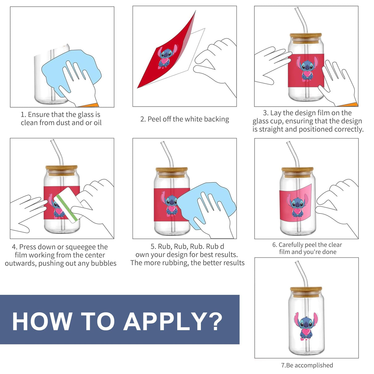 PEVOGON UV DTF Cup Wrap Transfer Stickers for Glass, 10 Sheet Cartoon Rub on Transfers Decal for 16OZ Glass Cups Furniture Craft Wood DIY Crafts PEVOGON