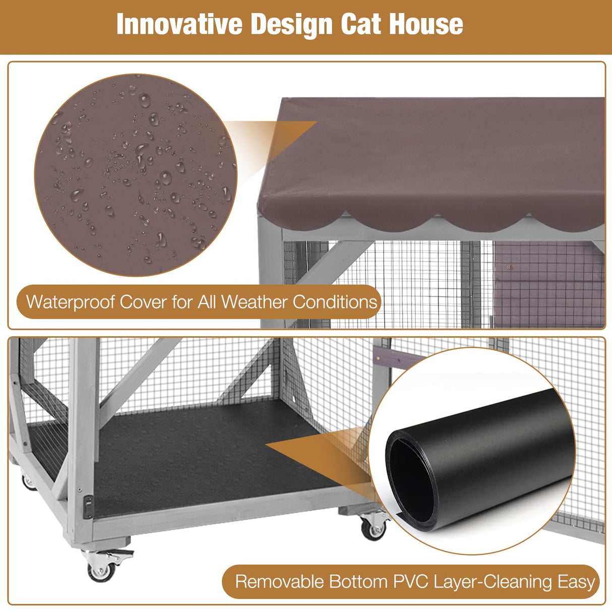 Catio Outdoor Cat Enclosure, 4 Tiers Outdoor Cat House with Wheels, Kitty Cages Indoor Large Window Catio -Waterproof Roof Suumerpety