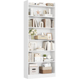 Yaheetech 7-Tier Open Bookcase and Bookshelf, Modern Simple Floor Standing Display Storage Shelves with Top Open Compartment for Home Office, Living Room, Bed Room - White Yaheetech