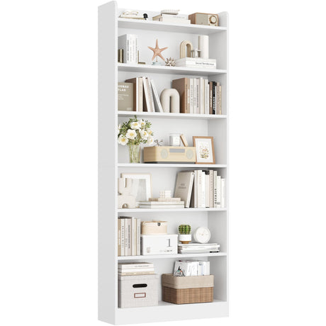 Yaheetech 7-Tier Open Bookcase and Bookshelf, Modern Simple Floor Standing Display Storage Shelves with Top Open Compartment for Home Office, Living Room, Bed Room - White Yaheetech
