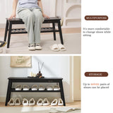 Nnewvante Bamboo Entryway Bench, 33.46" End of Bed Bench, 2 Tier Black Bench for Bedroom, Indoor Bench for Living Room, Dining Room, Hallway, Holds up to 300lbs Nnewvante