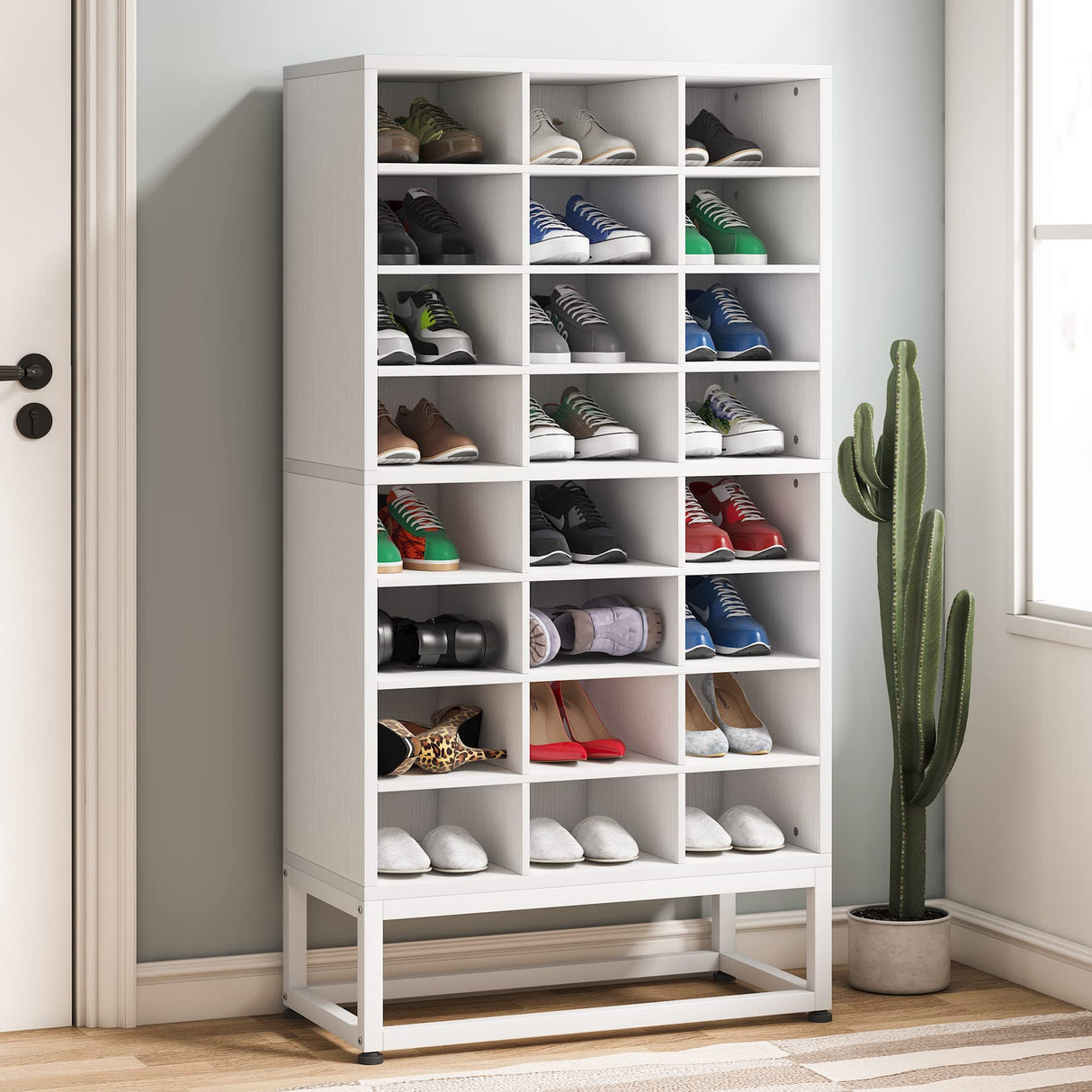 Tribesigns Shoe Storage Cabinet 55inch, 8-Tier Freestanding Cube Closet Organizers, 24 Pair White Shoe Rack Storage with Movable Partition Boards for Hallway, Bedroom, Closet, Entryway Tribesigns